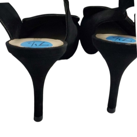 Nine West Shoes womens Size 7-1/2 7.5 Black Suede Like Slingback Pumps Buckle - Picture 3 of 5